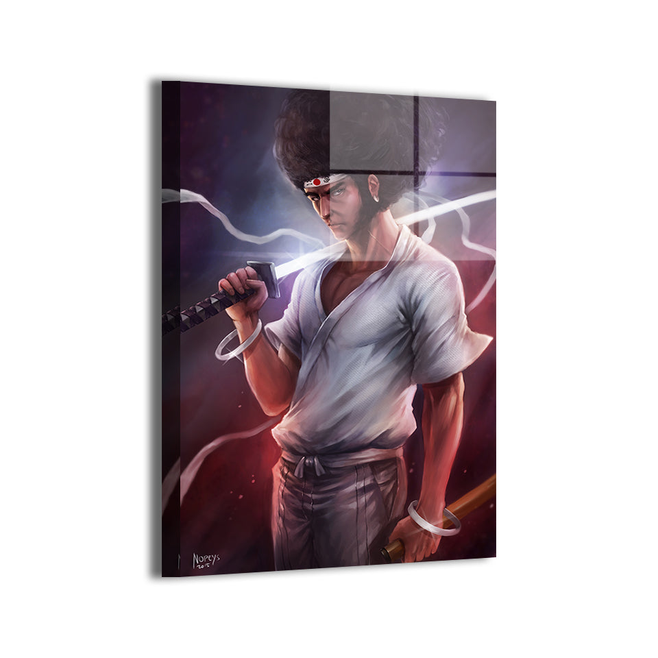 Afro Samurai by Nopeys; modern metallic sheen, ready to hang.