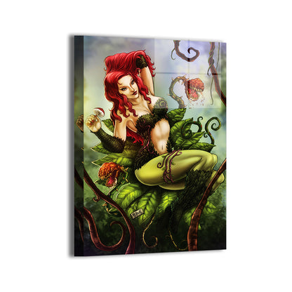 Durable aluminum print featuring Poison Ivy posed in a living vine throne; artwork by Richard Bue, colored by Martin Mariano Hernandez.