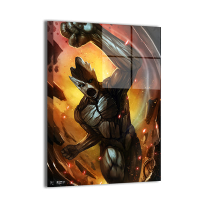 groot by nopeys; sleek metallic sheen, ready to hang.