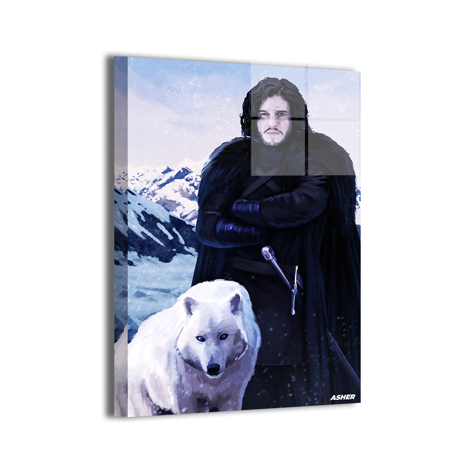 ghost the direwolf leading before jon snow by Ben Asher; modern metallic sheen.