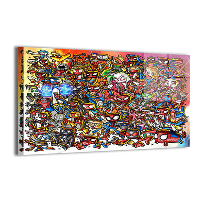 Web of the Spider-Verse Metal Print — energetic Spider-Verse montage, artwork by Jeff Benitez; modern sheen, ready to hang.