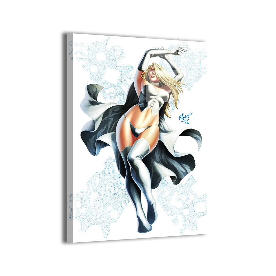 Emma Frost (White Queen) by Vhon Remot; modern metallic sheen, ready to hang.