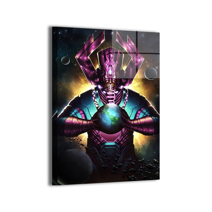Galactus in deep space with planets and debris; Oliver Morit art on metallic finish.