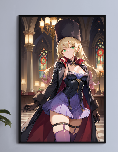 Mia Karnstein Code Vein Wall Art on canvas, acrylic, and metal – front view featuring a detailed anime portrait of Mia in her signature attire.