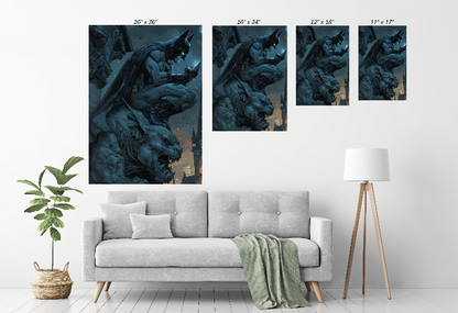  Size Chart print of Batman crouched on gargoyle over Gotham 