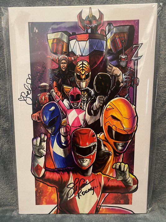 Mighty Morphin Power Rangers 12x18 Canvas signed by Steve Cardenas and Sandi Sellner - Snapping Turtle Gallery