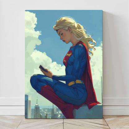 Modern living space featuring Supergirl Peaceful Skys Wall Art as a striking centerpiece Canvas