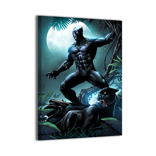 Black Panther and jungle panther in dynamic pose – large canvas print