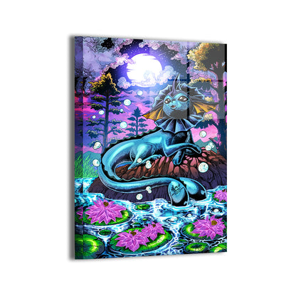 Beautiful large metal print of Vaporeon with lotus blossoms

