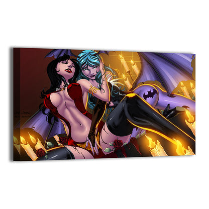 Morrigan and Vampirella Dark Temptations Wall Art Canvas Print – Artwork by Jimbo & Splash