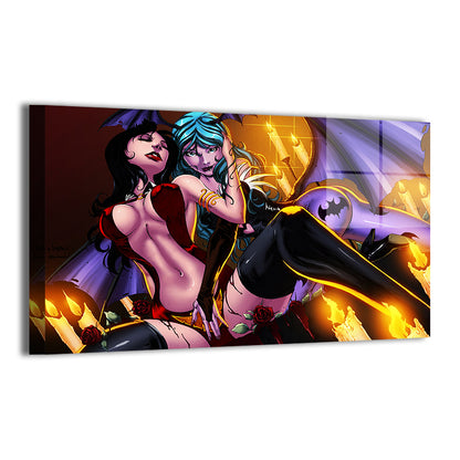 Morrigan and Vampirella Dark Temptations Wall Art Metal Print – Artwork by Jimbo & Splash