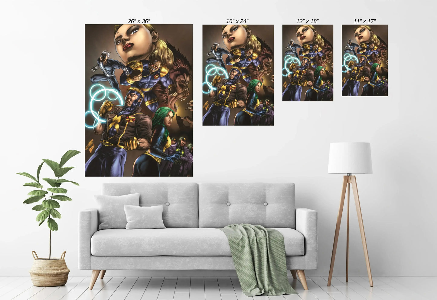 Canvas art of Marvel’s X-Factor team featuring Havok, Polaris, Strong Guy, and Quicksilver