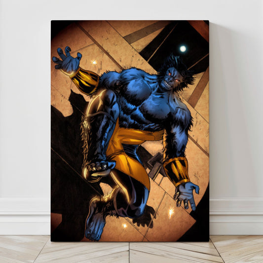 24x36 canvas wall art featuring Marvel’s Beast leaping in comic style
