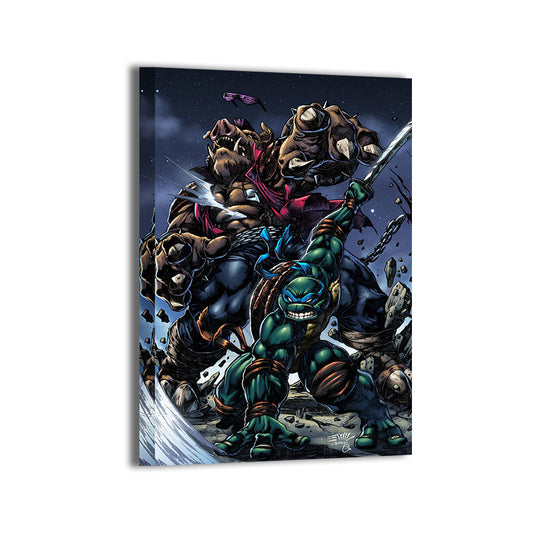 Mutant Showdown Wall Art Canvas Print – Leonardo vs Bebop by Emil Cabaltierra