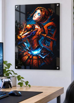 N7 Biotic Vanguard Orianna acrylic wall art in a bright gaming office