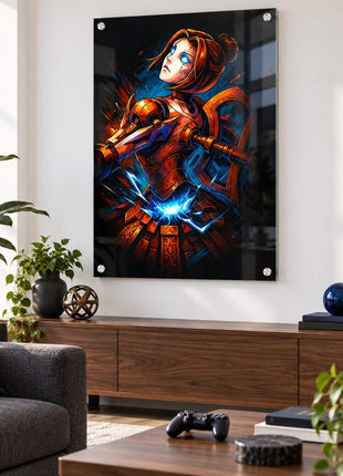 N7 Biotic Vanguard Orianna acrylic wall art in a modern media lounge