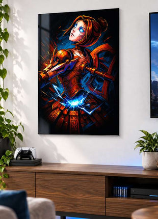 N7 Biotic Vanguard Orianna metal wall art in a bright media room