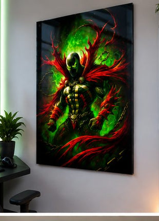 Necroplasm Unchained Spawn acrylic wall art displayed in a realistic modern gaming office without visible corner mounts