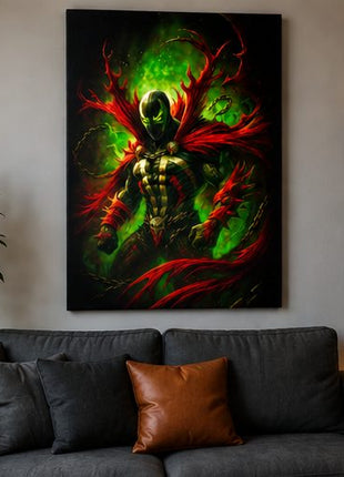 Necroplasm Unchained Spawn canvas wall art displayed in a realistic modern living room