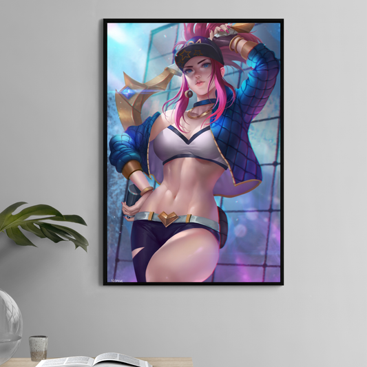 11x17 print of KDA Akali in crop top and jacket – fan art by Nopeys