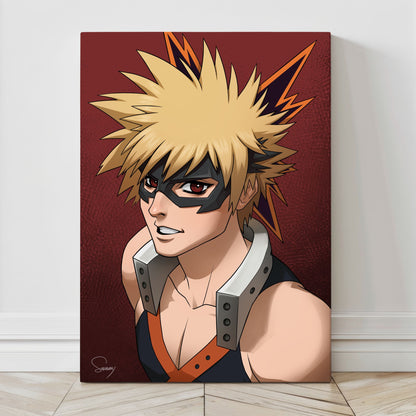 Canvas — textured close-up of determined blast-type prodigy; bold anime shading and crisp detail by Sam Dela Torre.