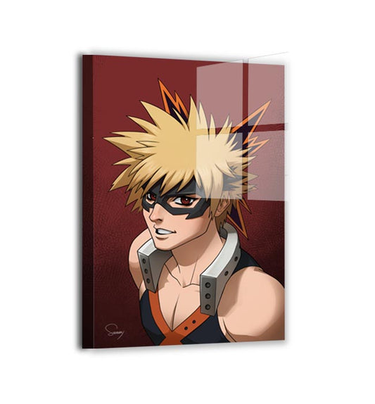 Metal — sleek metallic finish; striking anime bust with ash-blond hair and confident smirk; illustration by Sam Dela Torre.