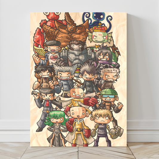 24x36 canvas featuring full One Punch Man lineup in chibi artwork