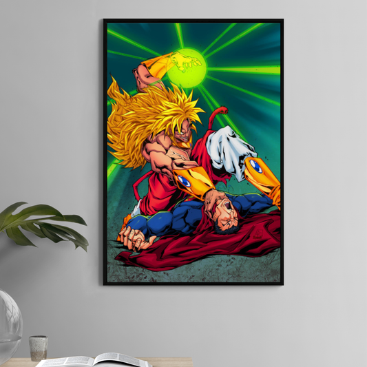 Broly dominating Superman in comic-style punch scene – 11x17 print

