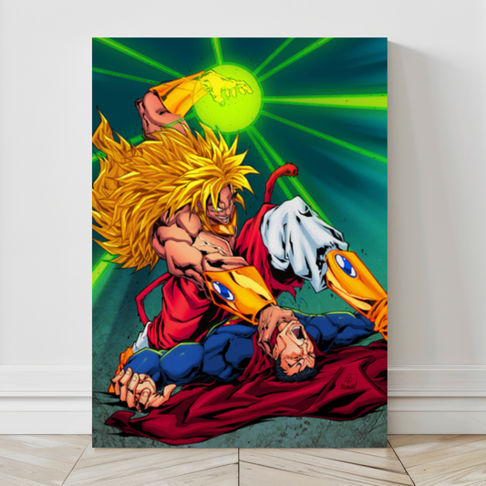 DBZ vs DC crossover canvas featuring Broly and Superman – 24x36