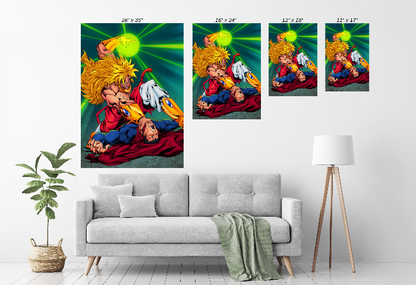 DBZ vs DC crossover canvas featuring Broly and Superman – Size Chart