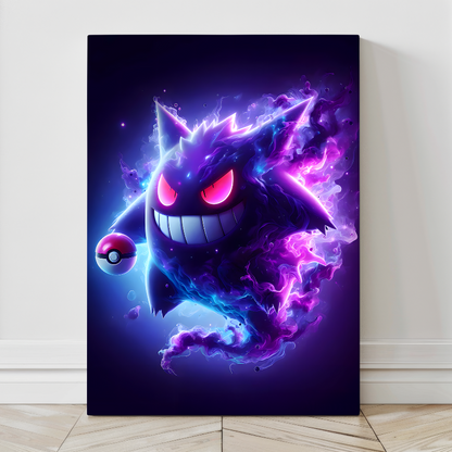 24x36 canvas artwork of Gengar surrounded by ghostly energy – Snapping Turtle Gallery