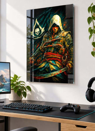 Pirate Assassin's Creed Edward Kenway acrylic wall art in a bright gaming office