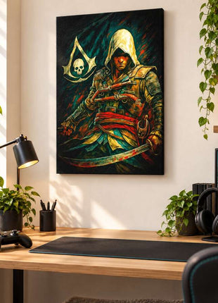 Pirate Assassin's Creed Edward Kenway canvas wall art in a bright gaming room