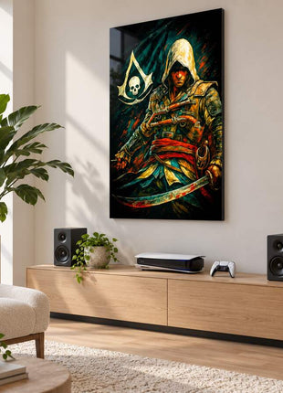 Pirate Assassin's Creed Edward Kenway metal wall art in a bright media room