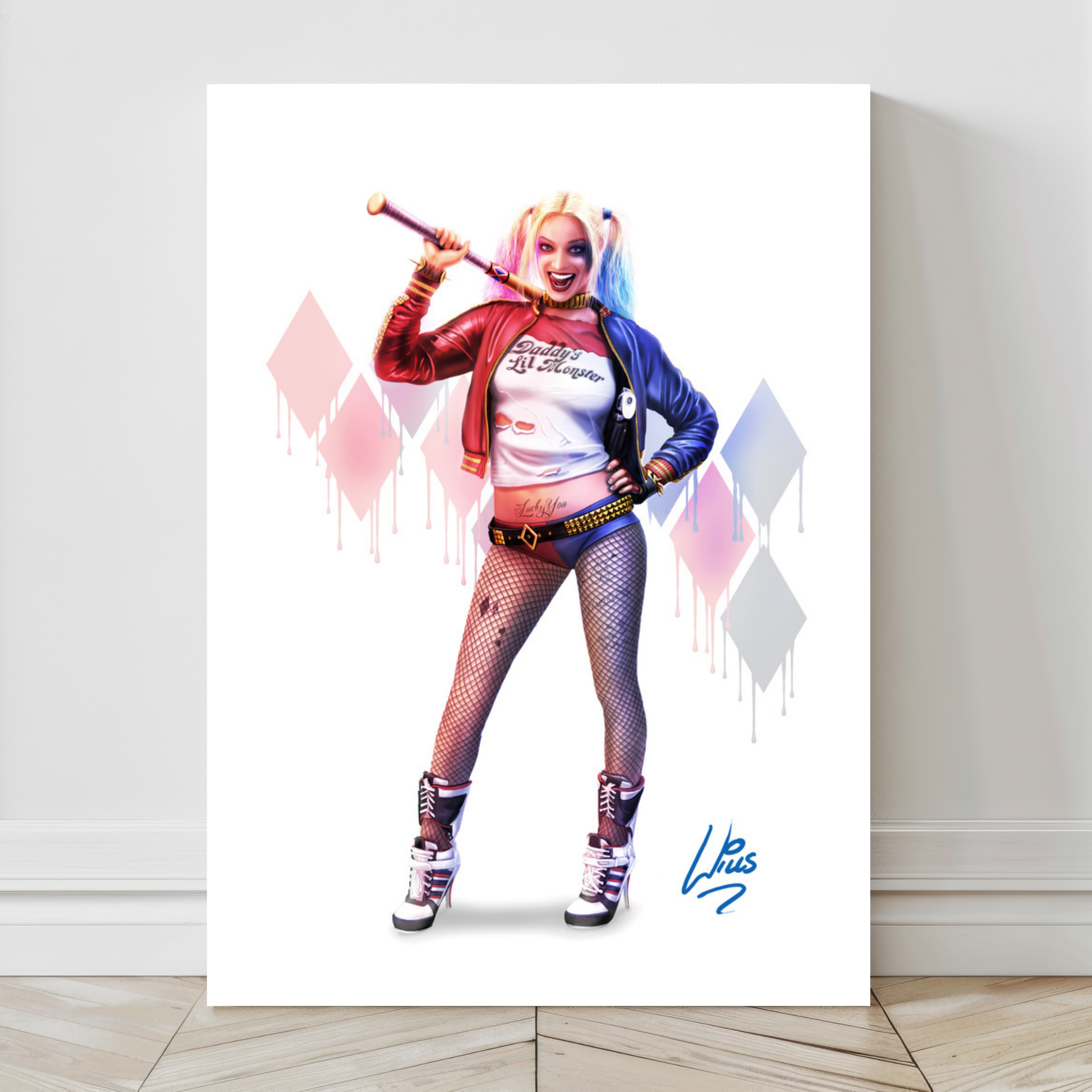 24x36 large canvas of Harley Quinn art by Wills – Snapping Turtle Gallery