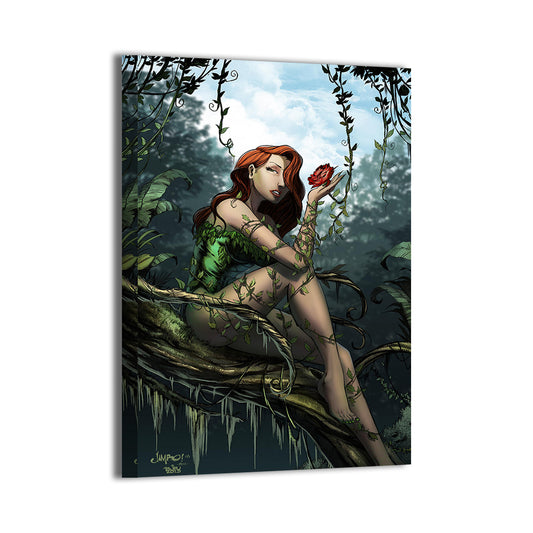 Poison Ivy-inspired jungle goddess holding rose canvas
