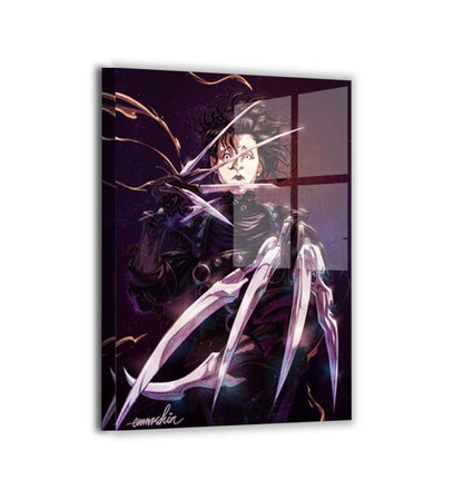 Metal — sleek metallic finish enhances blade highlights and moody backdrop; Scissorhands-inspired portrait by Myk Emmshin.