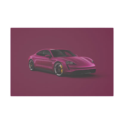  12x18 canvas print of the Porsche Taycan in anime style with aerodynamic lines and vivid colors.