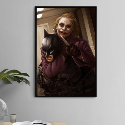 Batman and Joker in Chains of Chaos, poster print by Justine Cruz, premium wall art.