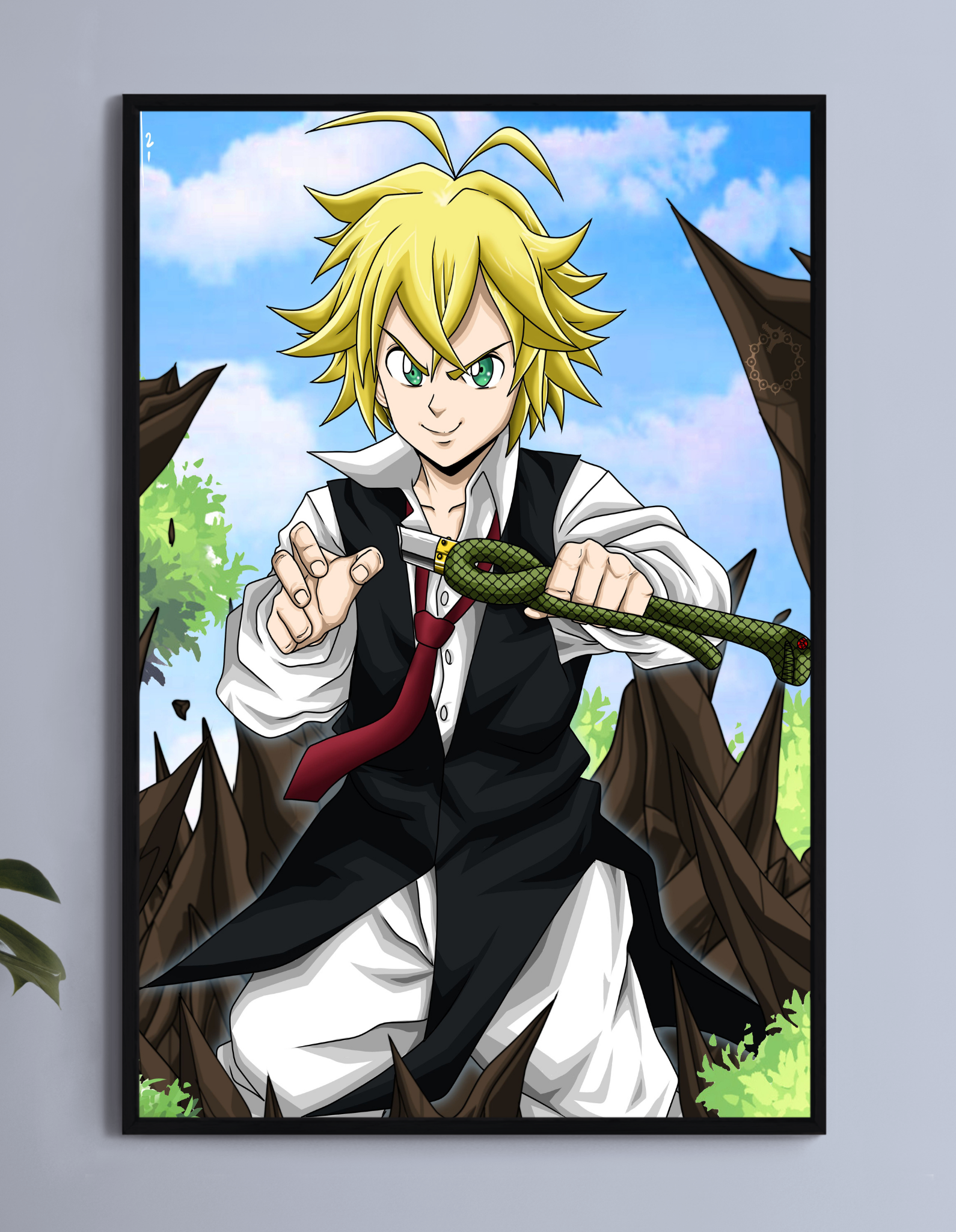 Dragon’s Wrath Commander Poster Print — Meliodas from Seven Deadly Sins, artwork by Emmanuel Centeno — vivid, high-detail poster.