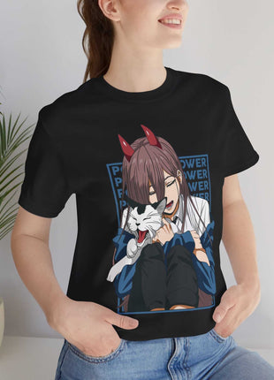 Power & Meowy Blue Frame Shirt | Chainsaw Man Fan Art | Snapping Turtle Gallery [variant_option1] Print, Premium Wall Art by Snapping Turtle Gallery
