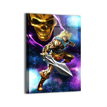 24x36 acrylic print of He-Man and shadowed Skeletor in space background