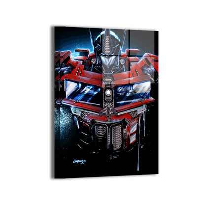 24x36 metal print of Prime’s upper body with glowing optics