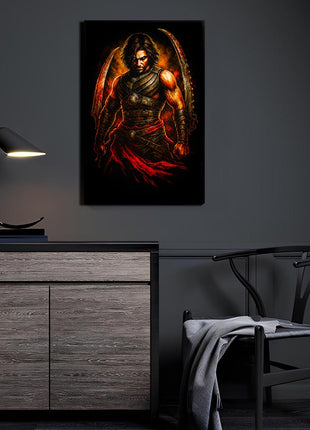 Sands Warrior Reborn acrylic wall art showing the Prince mid-stance with curved blade raised and long hair loose