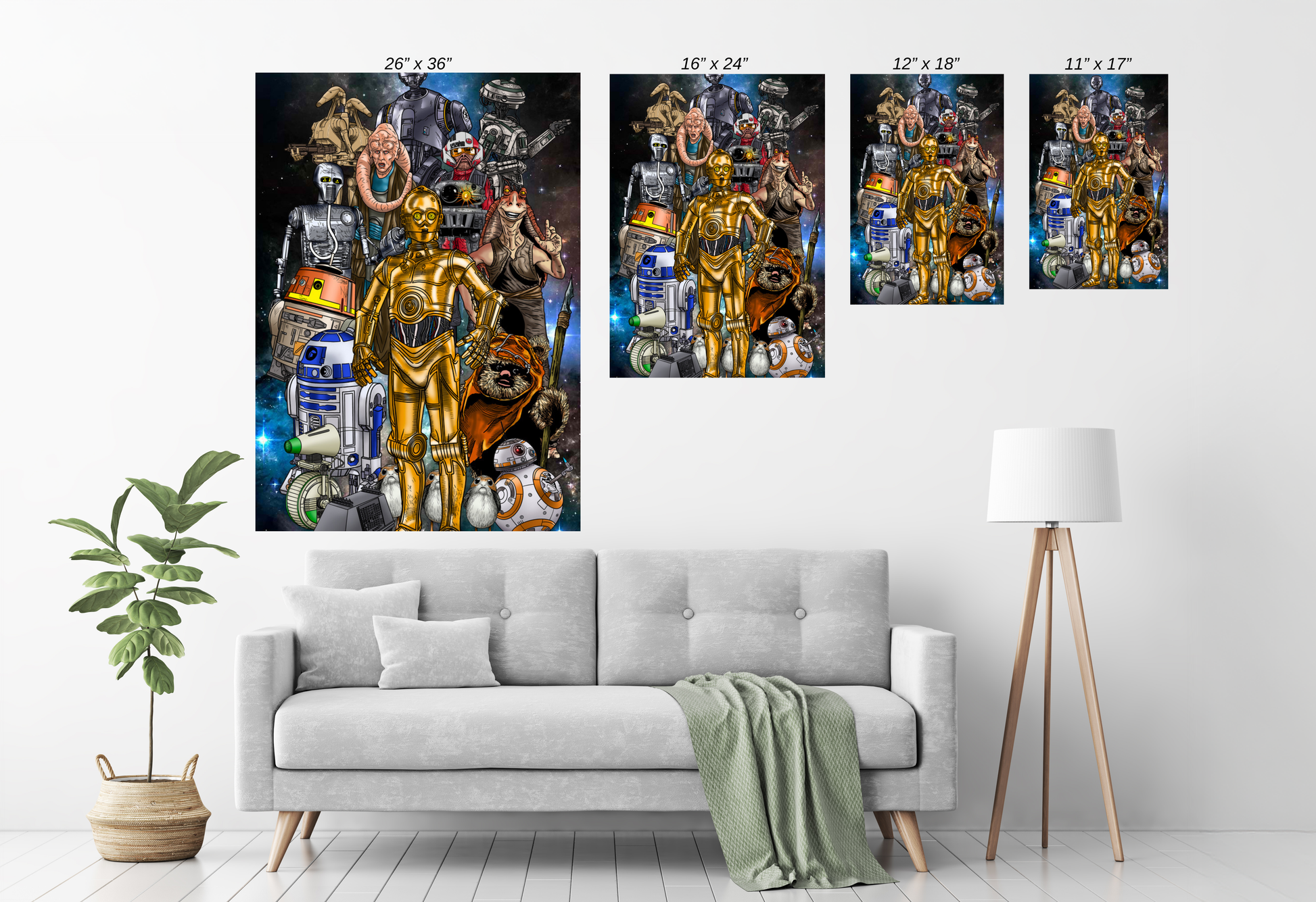 Galactic Sidekicks Canvas Print Size chart – Star Wars Droids Wall Art

