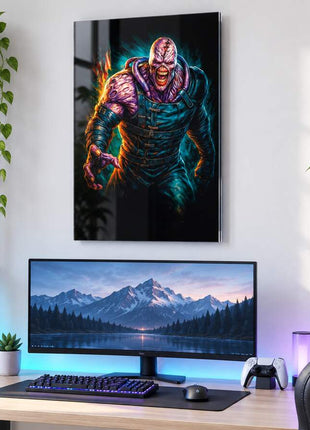 Pursuer Unleashed Nemesis acrylic wall art in a bright gaming office