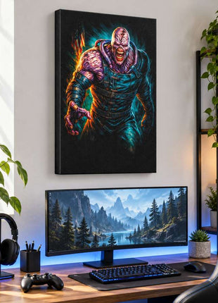 Pursuer Unleashed Nemesis canvas wall art in a bright modern gaming room