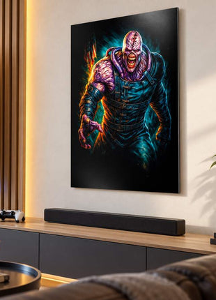 Pursuer Unleashed Nemesis metal wall art in a bright media room