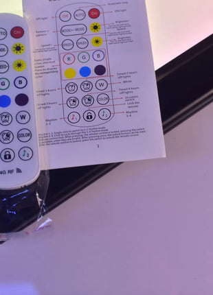 RGB LED lightbox frame remote control and instruction guide for easy operation, Snapping Turtle Gallery.

