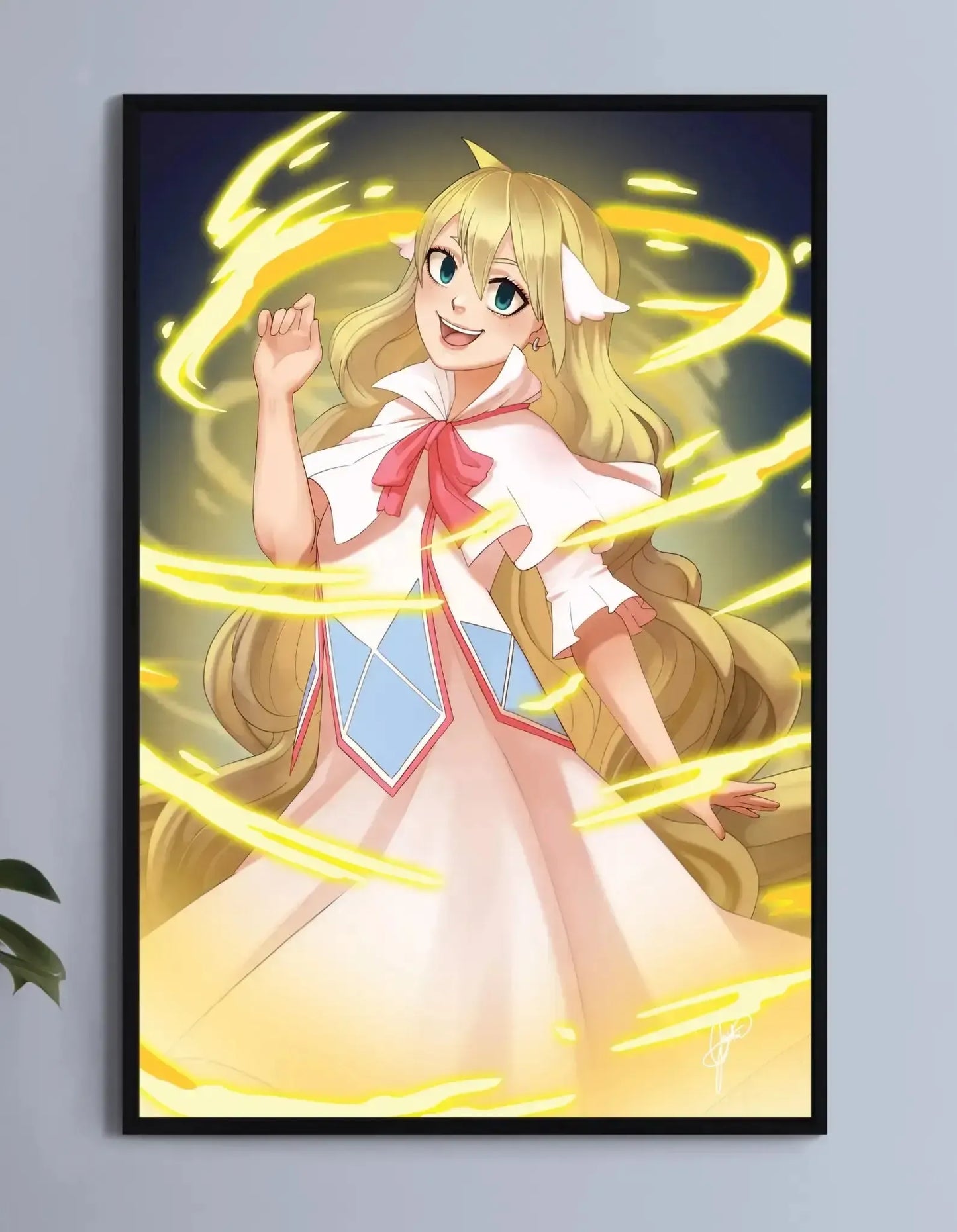 11x17 anime print of Mavis Vermillion from Fairy Tail with bright magical energy